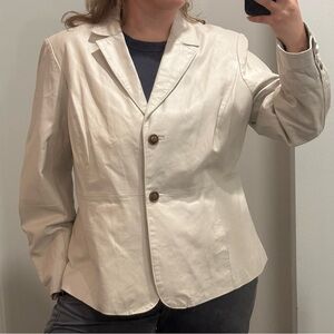 GUILLAUME Cream Leather Blazer Jacket Cream Size 1X
